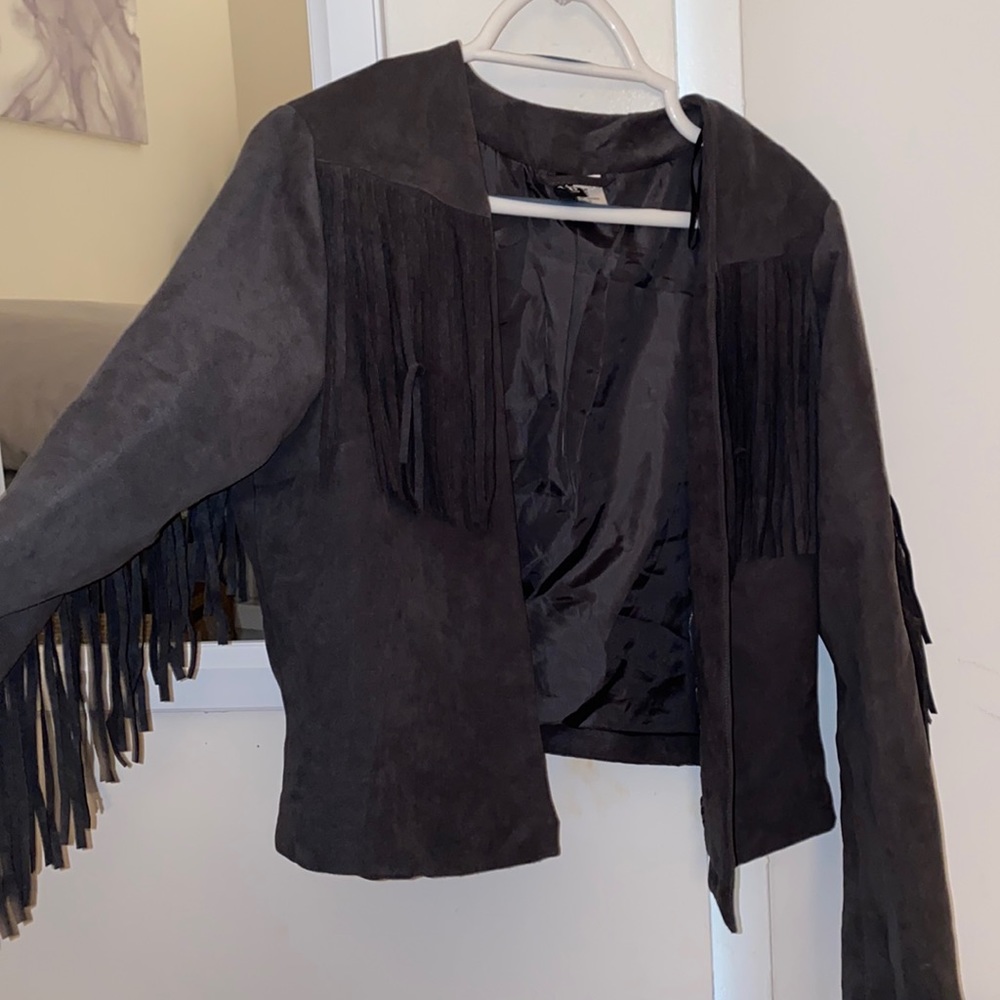 Size 14 grey fringe jacket